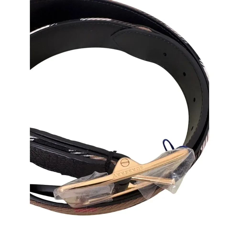 Burberry Classic Check Leather Belt in Beige/Black NEW 80cm - Picture 4 of 8